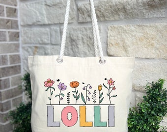 Lolli Wildflowers Rope Bag, Cute Mama Gift Rope Bag, Gift Mom Rope Bag, Best Mama Bag, Mothers Day Lolli Gifts, Mommy Gift Rope