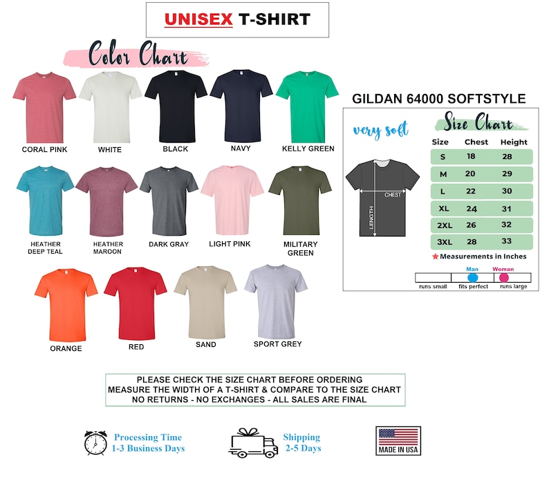 a chart of different colors of t - shirts