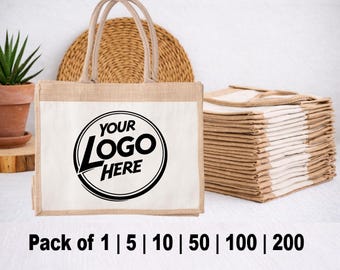 Personalized Jute Bag - Bulk Custom Tote Bag with Logo - Burlap Tote Bags with Your Logo