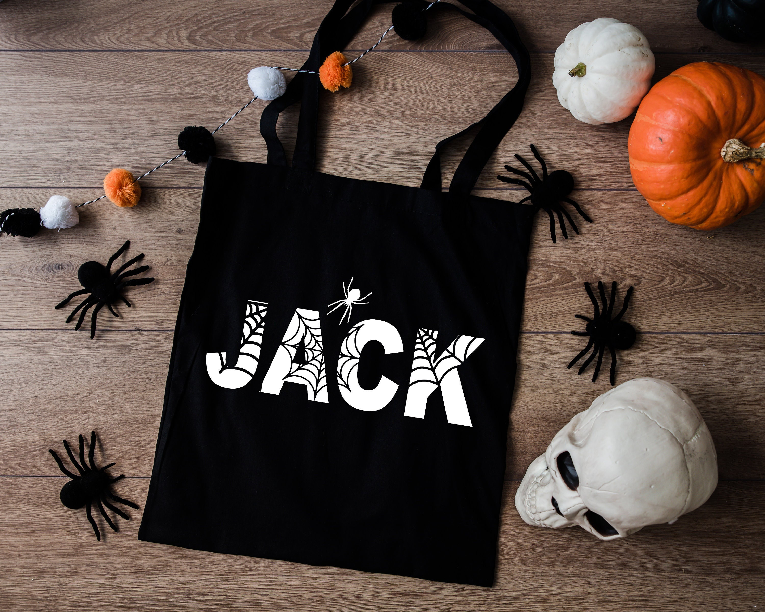 Personalized Halloween Bag, Custom Name Treat Bag, Personalized Gifts, Canvas Tote Bag, Gift for Halloween, Halloween Bag, Halloween Gift