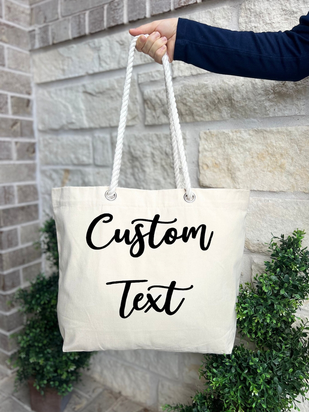 Custom Text Tote Bag, Gift Rope Handle Tote Bag, Customized Tote Bag ...