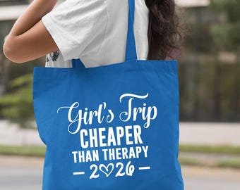 Travel Beach Tote Bag, Girls Trip Cheaper Than Therapy 2026 Tote Bag, Girls Weekend Tote Bag, Gift Bag for Besties, Girls Vacation Tote Bag
