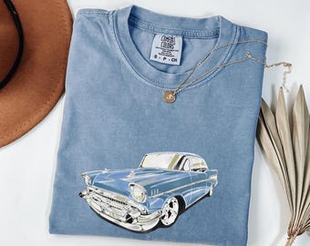 Chemise voiture classique vintage Comfort Colors®, t-shirt automobile bleu rétro, t-shirt à imprimé automobile old school