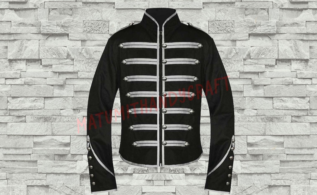 Oneforus Men's Unique Gothic Steampunk Black Parade Military Marching Band  Drummer Jacket Goth Punk Coats