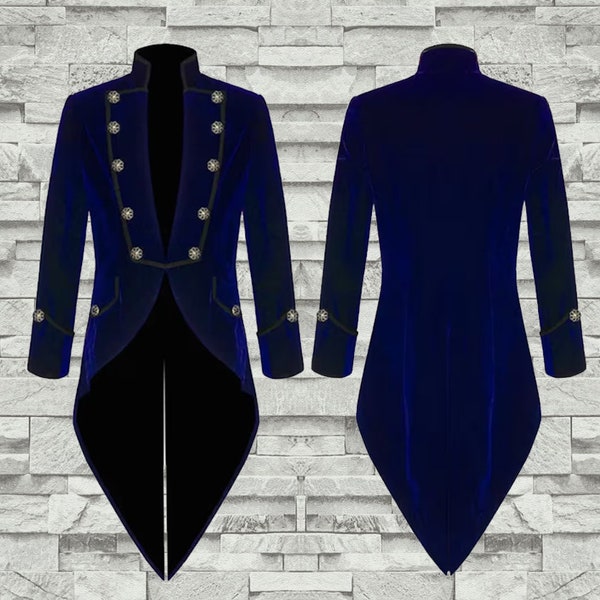 Personnaliser la mode faite à la main pour hommes Tailcoat bleu velours Goth Steampunk aristocrate Regency veste