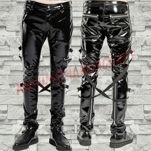 Celia Trousers- PVC/Vinyl Ultra Low Rise Fetish Trousers with Lace Up Black  at  Women's Clothing store