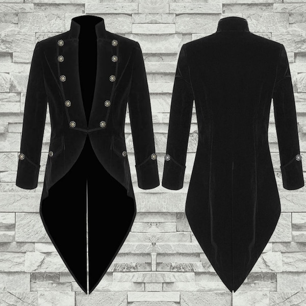 Personnaliser la mode à la main hommes Tailcoat velours noir Goth Steampunk aristocrate régence veste