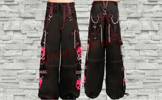 Customize HANDMADE UNISEX Gothic Pant Pink Super Skull Gothic