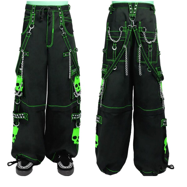 Personnalisez le pantalon gothique FAIT MAIN | Parrot/Vert Super Skull Gothique Cyber Chain Goth Jeans Punk Rock Pantalon | Pantalon gothique crâne | Pantalon gothique