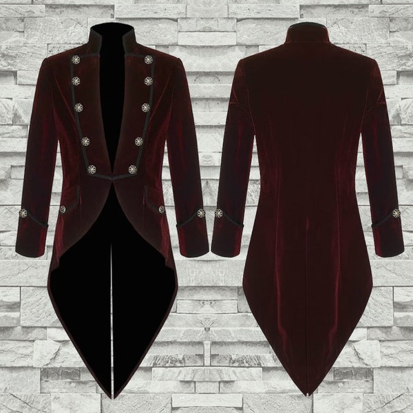 Personnaliser la mode à la main hommes Tailcoat velours rouge Goth Steampunk aristocrate régence veste