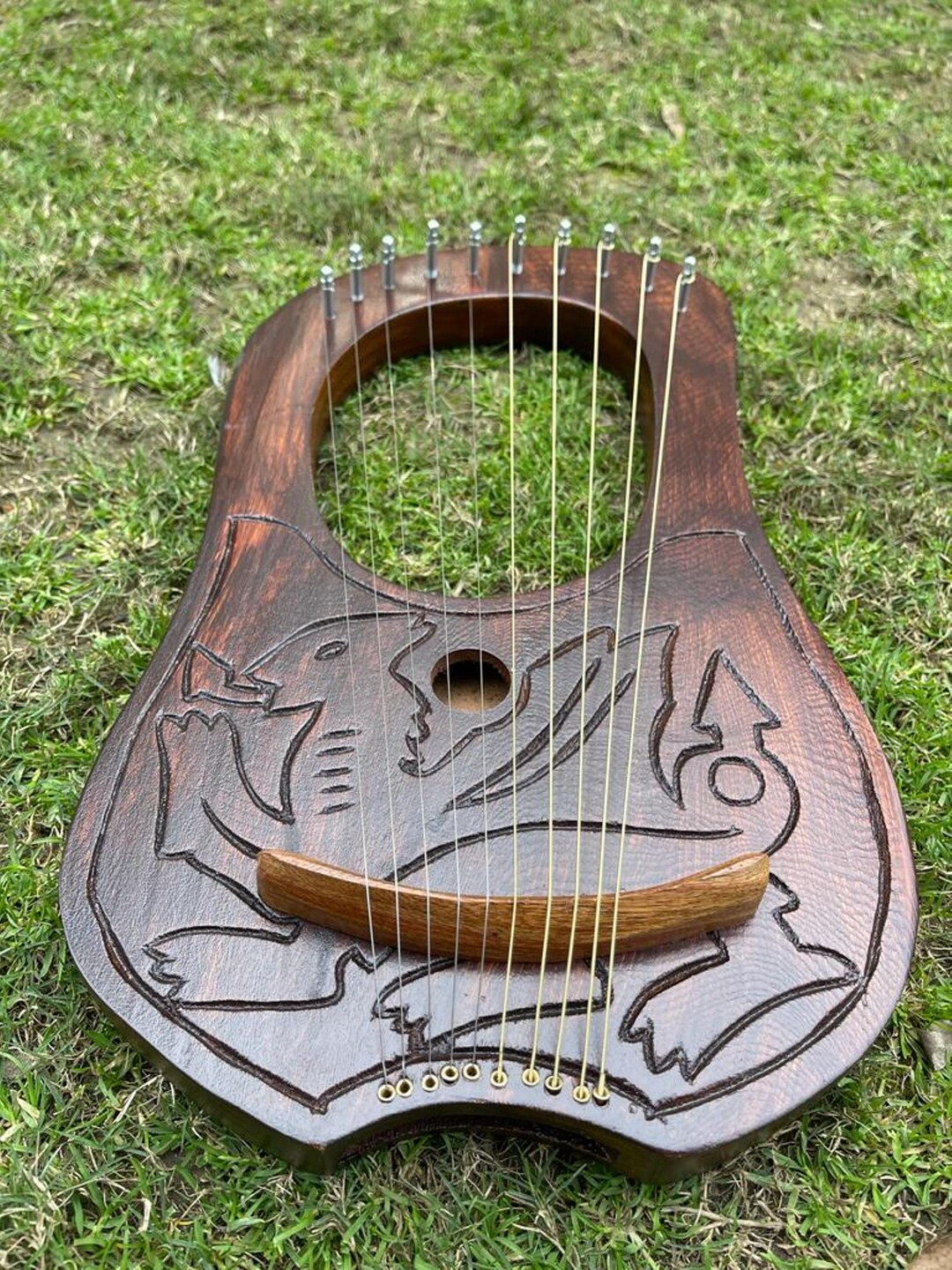 New Lyre Harp Engraved Celtic Welsh Dragon Lyra Harp Handmade Etsy