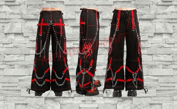 Gothic Black Denim Straps Buckle Pant Men