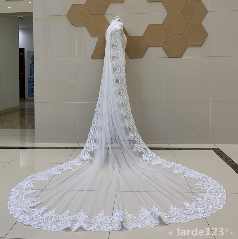 Wedding Lace Veil White One Layer Lace Applique Bridal - Etsy