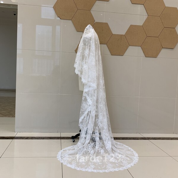 Unique Lace Bridal Veil, New White or Ivory or Black Lace Veil, Cathedral Wedding One Layer Lace Veil