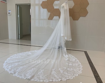 Gorgeous Cathedral Sequin Lace Bridal Veil Single Layer White or Ivory Lace Veil Romantic Wedding Wedding Drape Veil