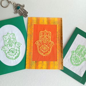 Glückwunschkarte - Klappkarten mit Umschlag - Geburtstag Karte - Hamsa Hand der Fatima - Grußkarten Geburtstag mit Stickerei -happy Birthday