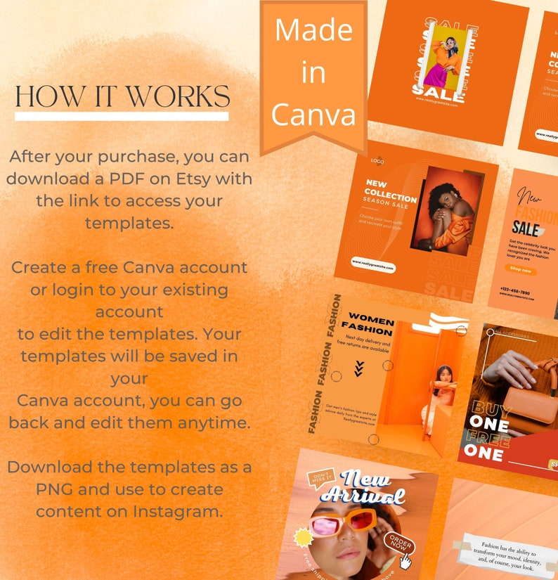 Orange Instagram Post Templates Canva Engagement Instagram Etsy
