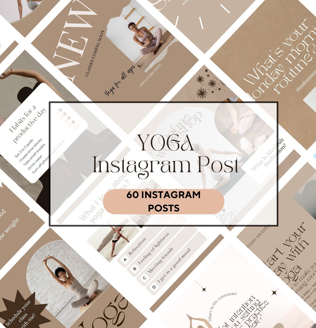 Yoga Studio Instagram Post Template Bundle, Wellness Social Media Posts ...