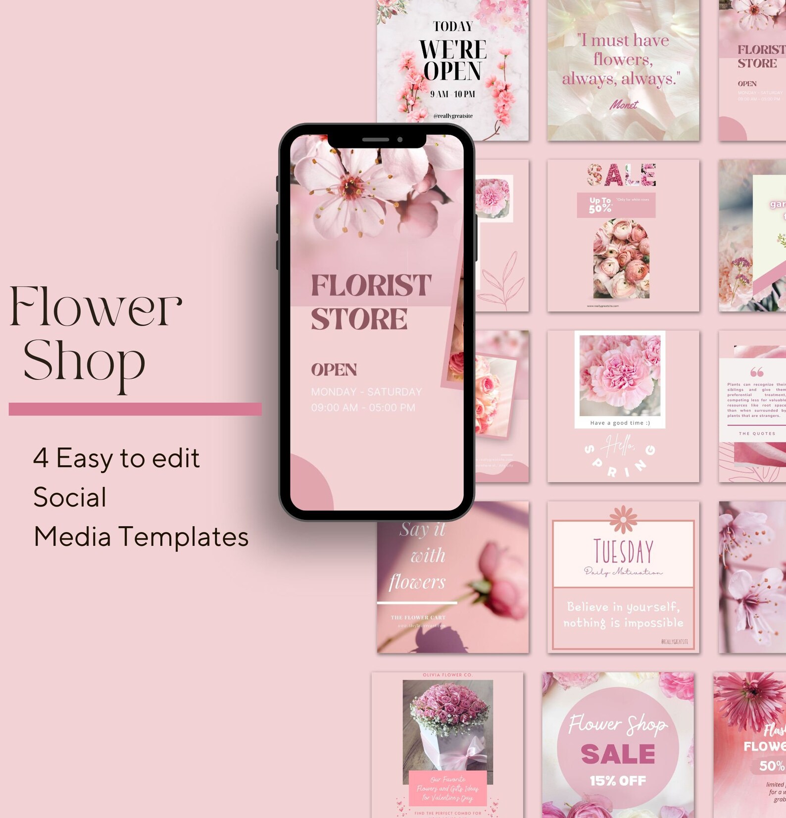 Florist Instagram Story Templates, Florist Social Marketing, Canva