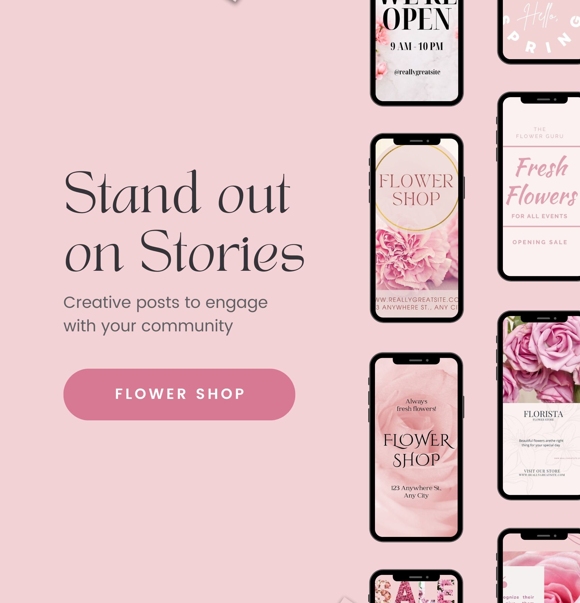 Florist Instagram Story Templates, Florist Social Marketing, Canva