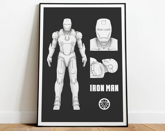 Iron Man Poster Marvel Comics Film Design Wall Art Print Hand Made Ready to Hang Custom Design