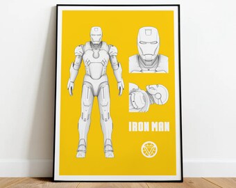 Iron Man Poster Marvel Comics Film Design Wall Art Print Hand Made Ready to Hang Custom Design