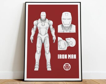 Iron Man Poster Marvel Comics Film Design Wall Art Print Hand Made Ready to Hang Custom Design