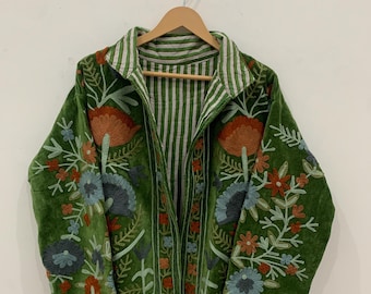 Handmade Velvet Vintage Suzani With Pocket Winter Short Jacket | Boho Jacket | Bomber Jacket | Winter Warmed Coat | Gift For Her
