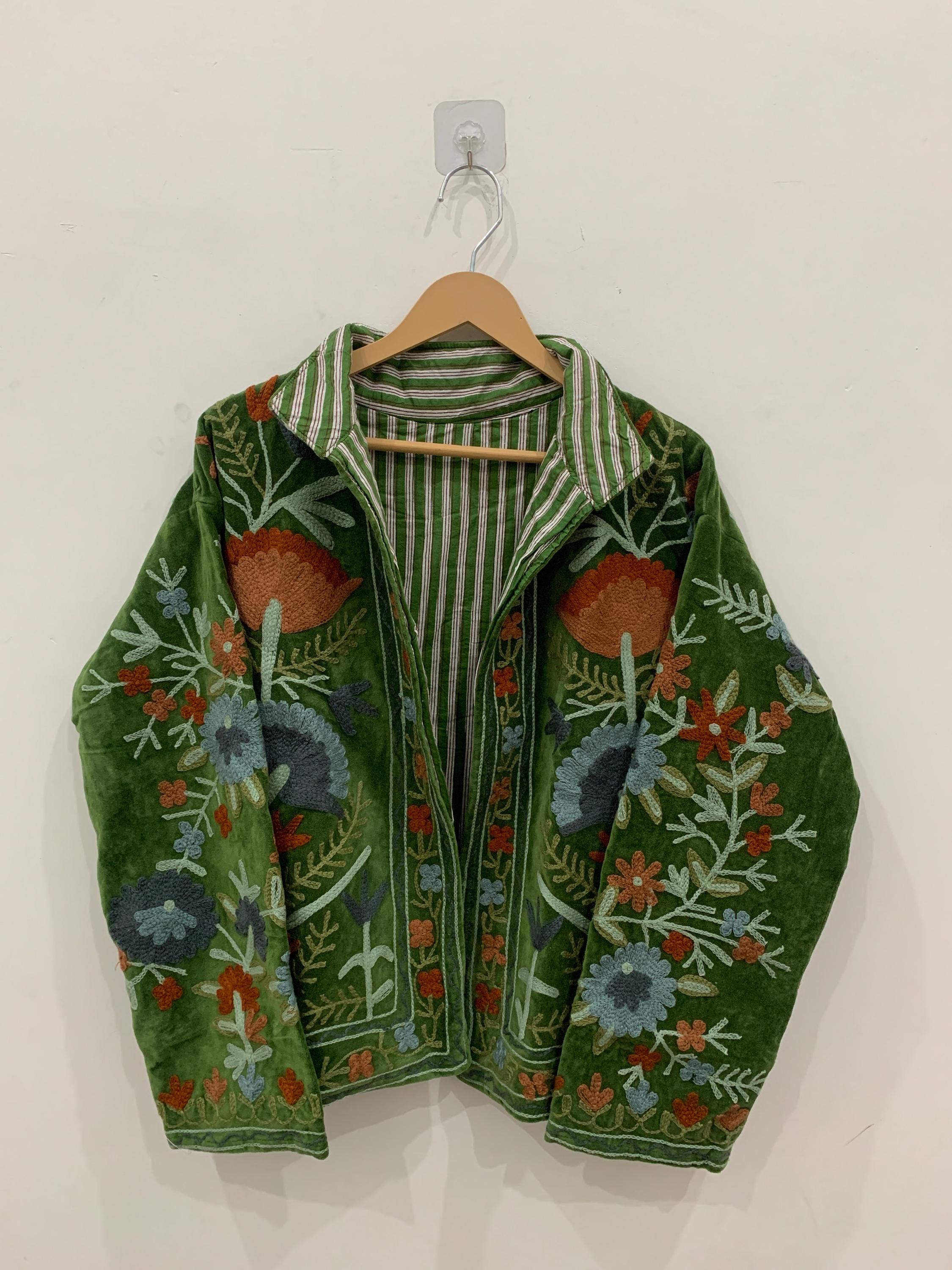 Handmade Velvet Vintage Suzani With Pocket Winter Short Jacket | Boho Jacket | Bomber Jacket | Winter Warmed Coat | Gift For Her