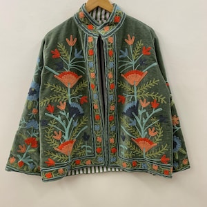Handmade Velvet Suzani Embroidered Jacket: Bohemian Style Coat