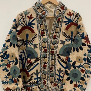 Indian Quilted Chic Embroidery Suzani Short Coat | Suzani Boho Jacket | Jacket Ethnic Unisex Coat | Suzani Short Jacket Embroidery Jackets