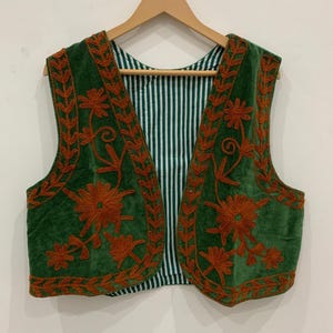 Velvet Embroidery Waist Coat | Suzani Vest | Floral Velvet Suzani Vest |Boho Vest | Velvet Suzani Short Jacket | Bohemian Waist Coat
