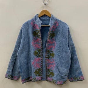 Grey Suzani Embroidered TNT Short Jacket – Unisex Jacket- Gift For Her- Winter Boho Jacket -Statement Fashion Coat - TNT Outerwear Jacket