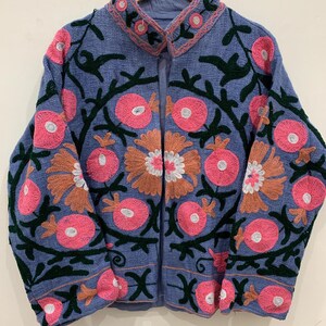 Short Suzani TNT Winter Jacket | Women&#39;s Quilted Jacket | Suzani Winter Jacket | Embroidered Coat | Embroidery Suzani Jacket | Gift For Her