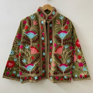 Hand Embroidered Velvet Suzani Jacket: Boho Chic Short Coat