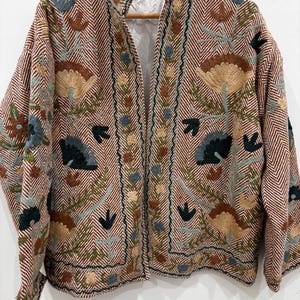 Brown Handmade TNT Vintage Rug Suzani Winter Short Jacket | Winter Short Jacket | Party Wear Gift For Her One Size