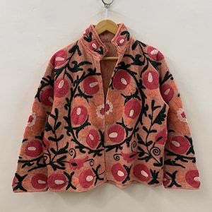 Handmade Suzani Velvet Jacket: Floral Embroidered Boho Coat