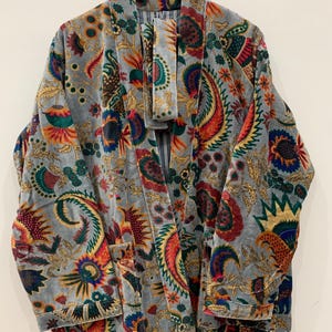 Printed Cotton Velvet Short Kimono: Jaipur Women&#39;s Coat