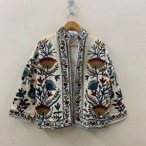 Cotton Suzani Embroidered Jacket | Handmade Boho Short Coat | Floral Outerwear Boho Cotton Suzani Jacket | Tribal Short Coat | Bomber Jacket