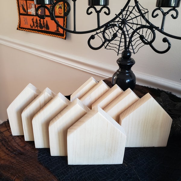 Wooden Farmhouse Mini Blanks / DIY / Each house 3-1/2 w x 4 h x 3/4" thick