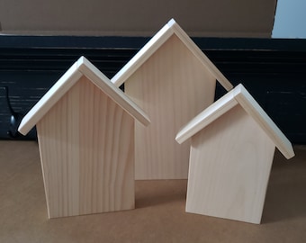 Wood House Cutout with Roof / Farmhouse Solid Wood