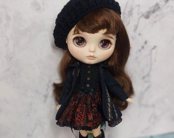 4 Piece Dress+coat+knit hat+Socks, Blythe Doll, Blythe Clothes, Blythe Outfit, Blythe Dress, Ob22, Ob24