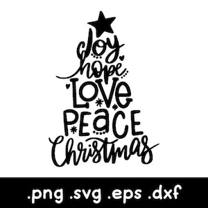 Palabras del árbol de Navidad svg, árbol de Navidad con letras svg, árbol de Navidad svg, alegría svg, paz svg, amor svg, camisa de Navidad svg, vacaciones svg