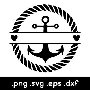 Puede incluir: Ancla negra y blanca con borde de cuerda y dos corazones. El ancla está dividida en dos con un espacio en blanco para texto.