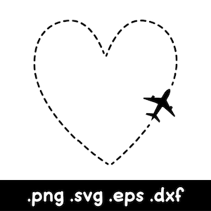 飛行機ハート SVG、点線 SVG、飛行機 SVG、旅行 SVG、飛行中の飛行機 SVG、飛行機ルート SVG、飛行機 SVG 子供、旅行大好き SVG