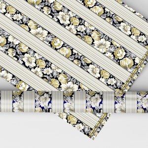 Diya Floral Stripe And Border Dollhouse Miniature Wallpaper - All Scales Available - Self Adhesive And Fabrics - Miniature
