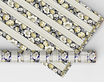 Diya Floral Stripe And Border Dollhouse Miniature Wallpaper - All Scales Available - Self Adhesive And Fabrics - Miniature
