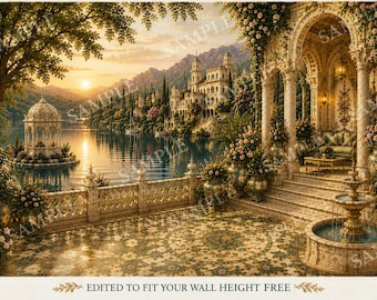 Villa Floriana Mural Dollhouse Miniature Wallpaper - All Scales Available - Paper, Self Adhesive or Fabric - Miniature Paper