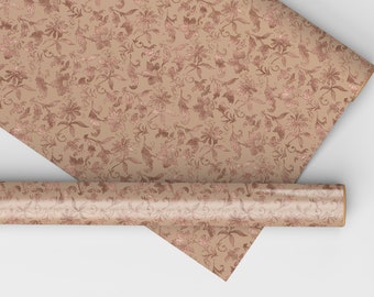 Rose Gold Flowers Dollhouse Miniature Wallpaper - All Scales Available - Papers, Self Adhesive And Fabrics