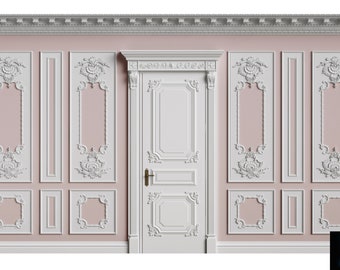 Adley roze met deur - miniatuurpoppenhuisbehang - alle schalen beschikbaar - papier, zelfklevend of stof - miniatuurpapier - poppenhuis